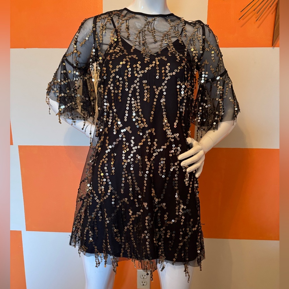 Francesca’s gold and black sequin dress